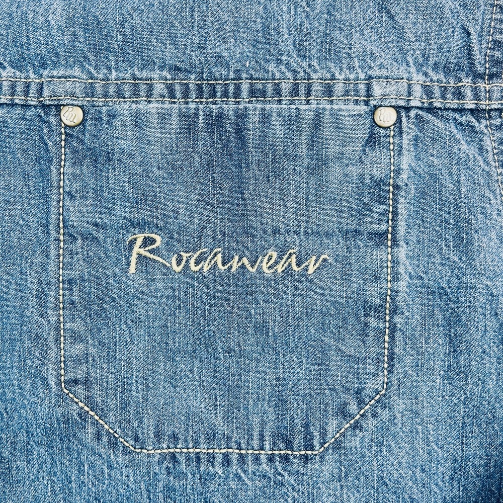 Vtg Rocawear Denim Jean Shirt Mens Sz XL Blue Relaxed Fit Square Tail Shaket Y2K - Picture 8 of 10